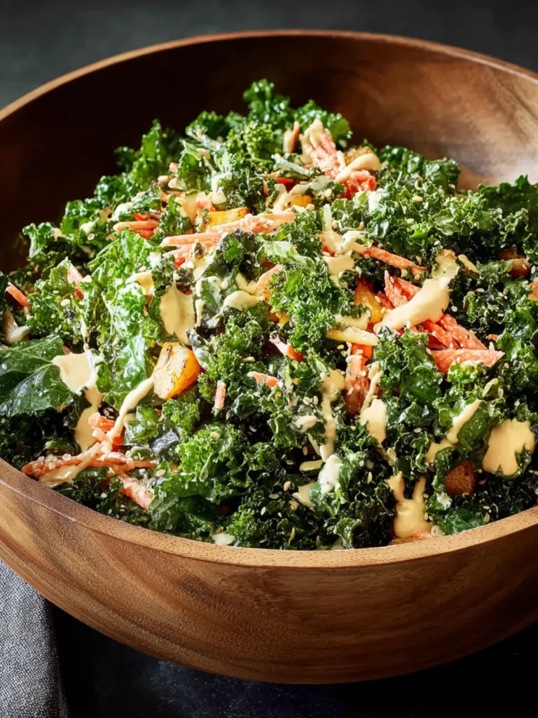 Simple Kale Harvest Salad with Maple Tahini Dressing First Image