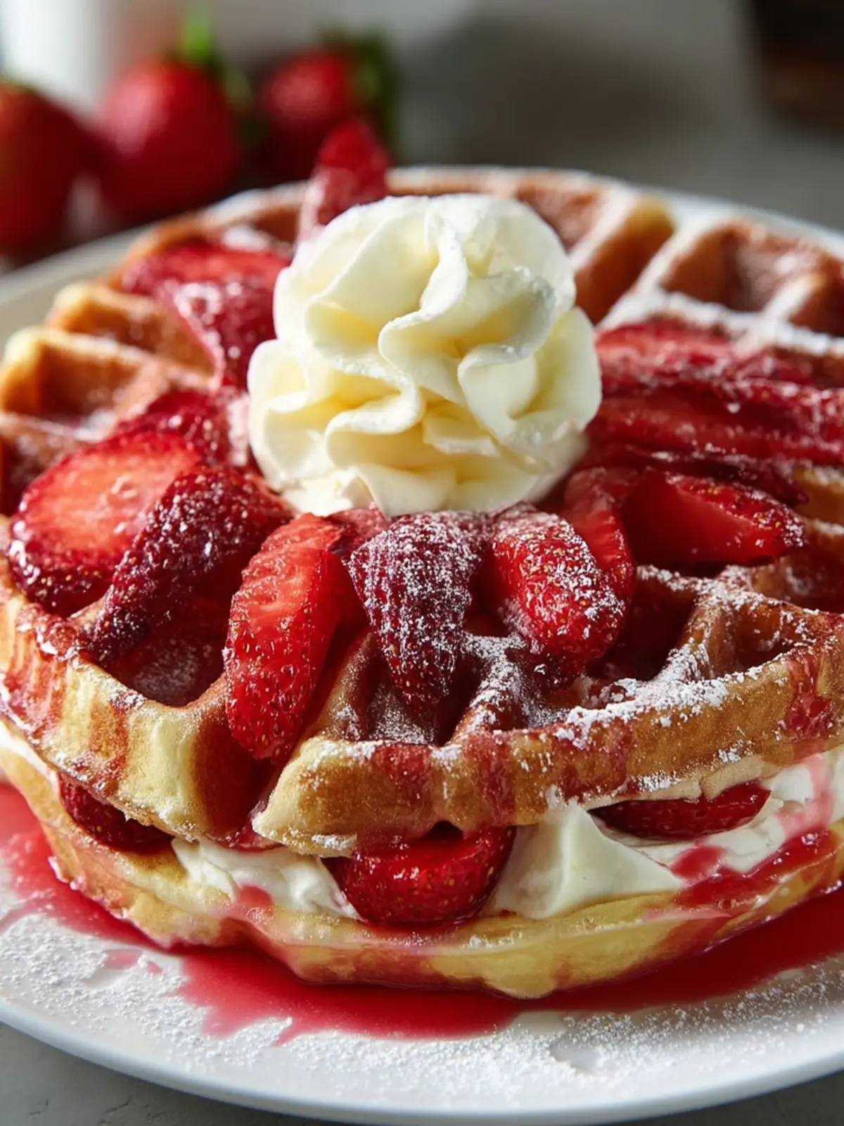Strawberry Cheesecake Stuffed Waffles First Image