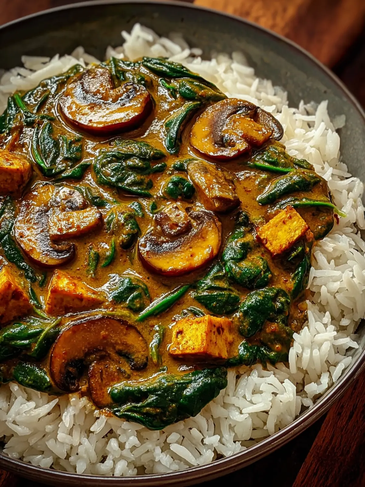 Flavorful Spinach and Mushroom Curry First Image